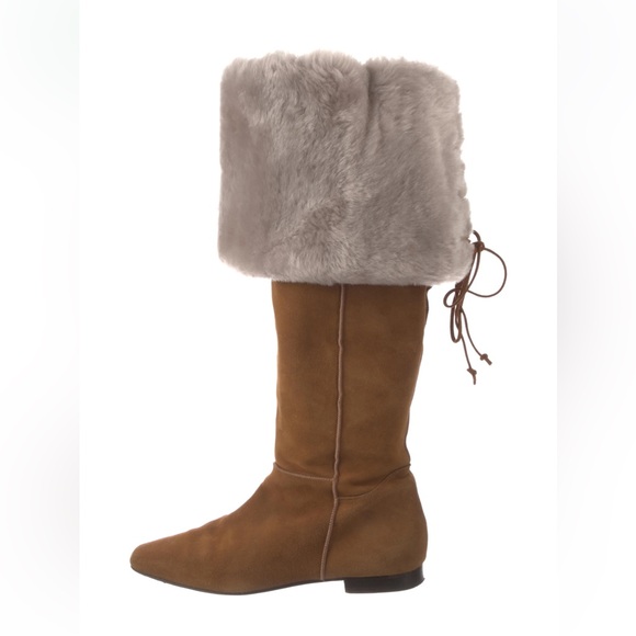Manolo Blahnik Suede Faux Fur Trim Boots - Picture 1 of 9